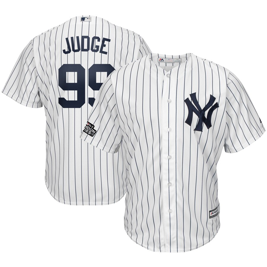 Aaron Judge New York Yankees Majestic 2019 London Series Cool Base Player Jersey - White Navy