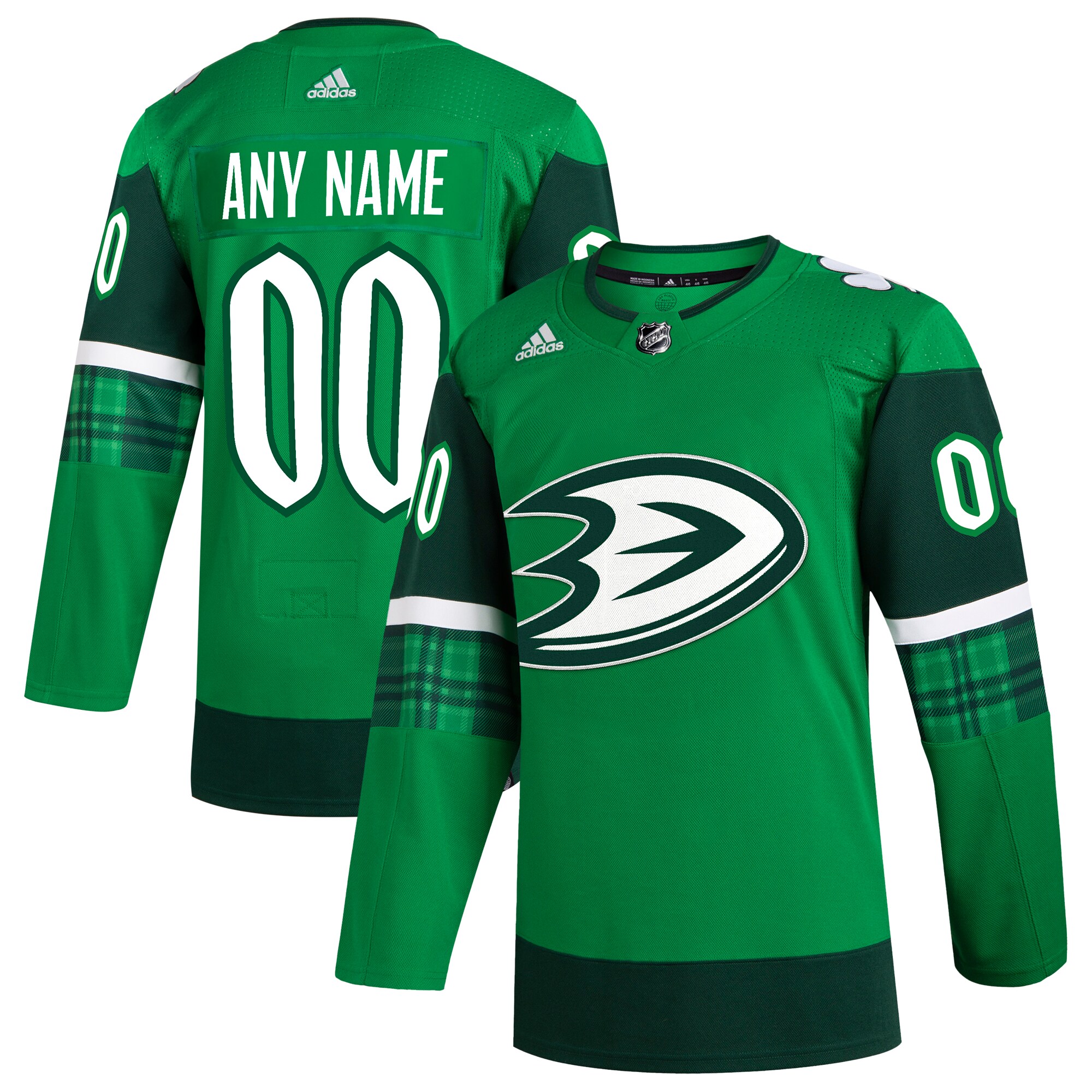  Anaheim Ducks adidas St. Patrick's Day Authentic Custom Jersey - Kelly Green