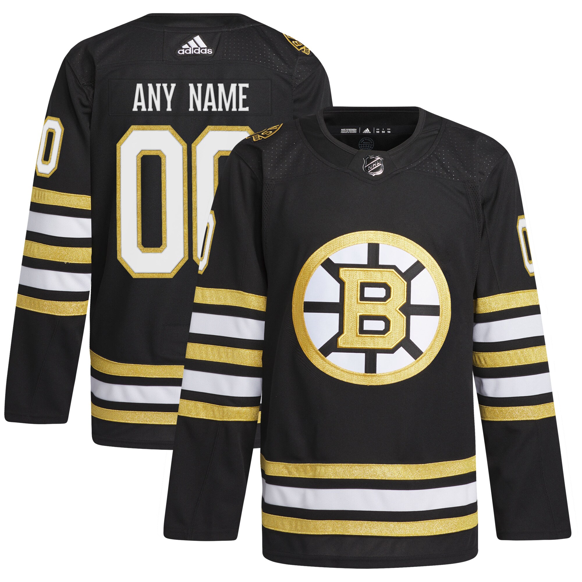  Boston Bruins adidas   100th Anniversary Primegreen Authentic Custom Jersey - Black