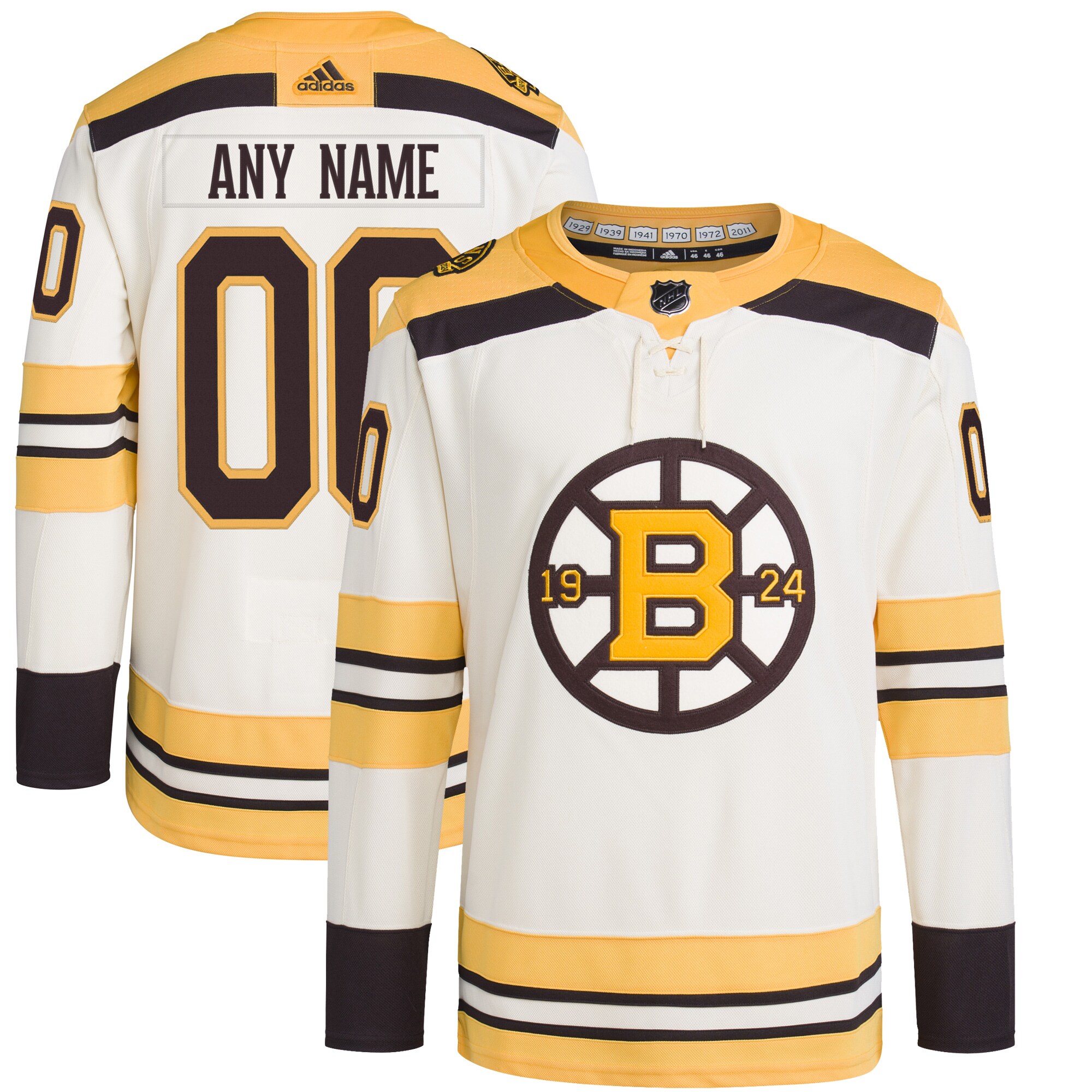  Boston Bruins adidas   100th Anniversary Primegreen Authentic Custom Jersey - Cream