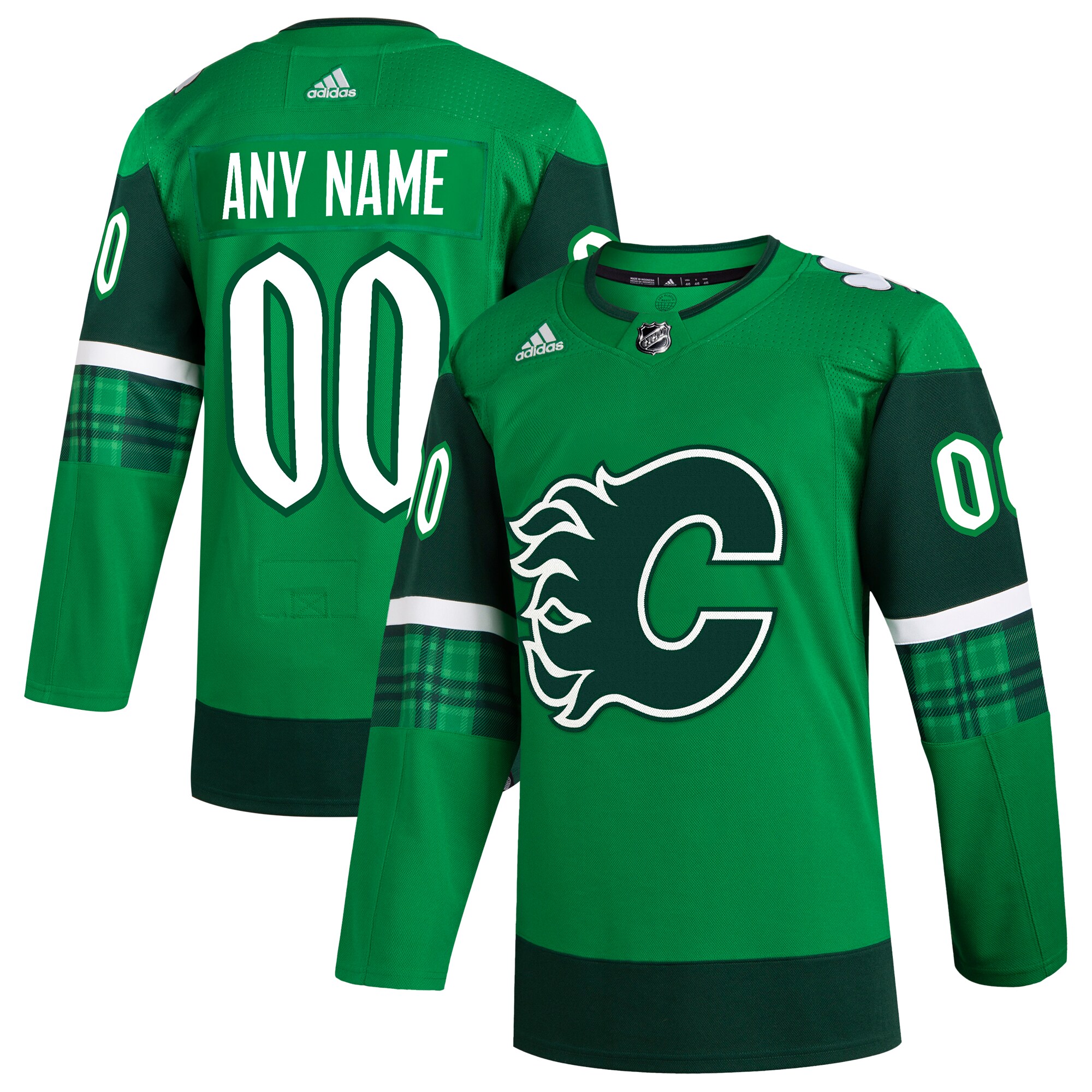  Calgary Flames adidas St. Patrick's Day Authentic Custom Jersey - Kelly Green