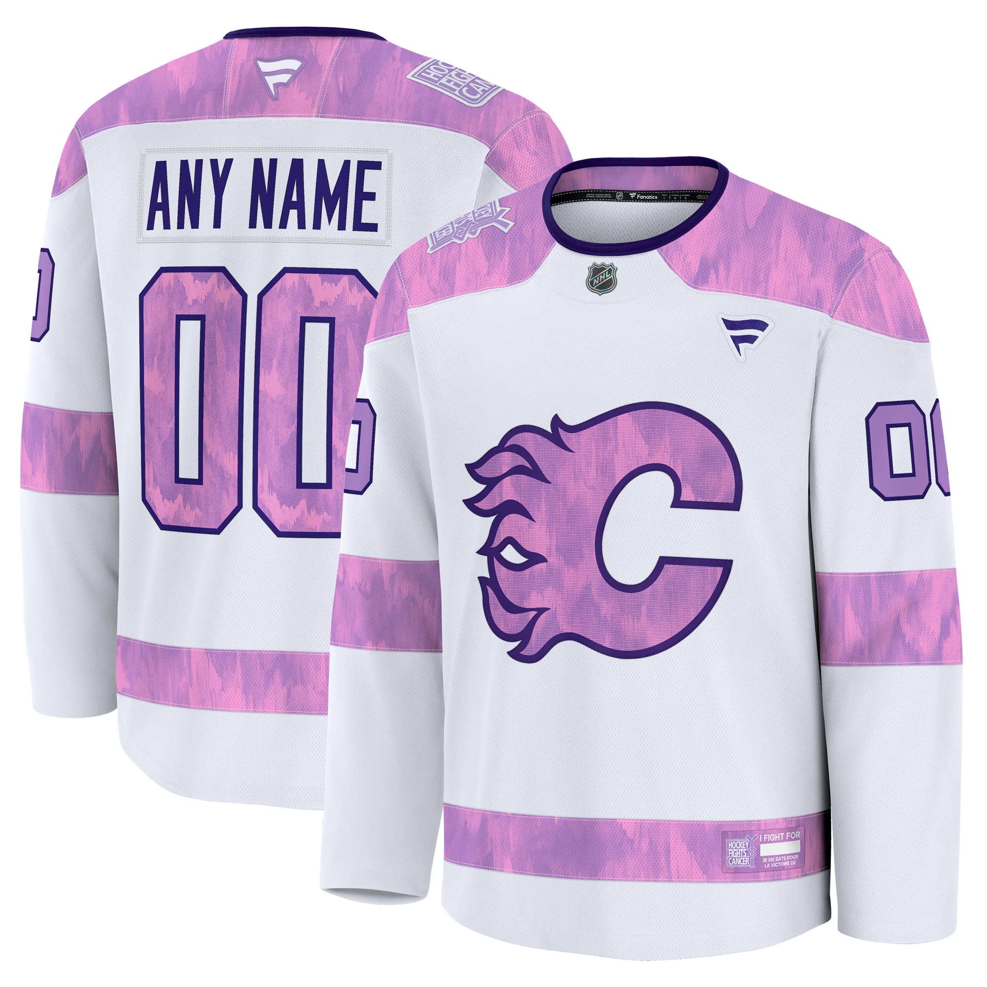  Calgary Flames Fanatics 2024 Hockey Fights Cancer Custom Practice Jersey - White