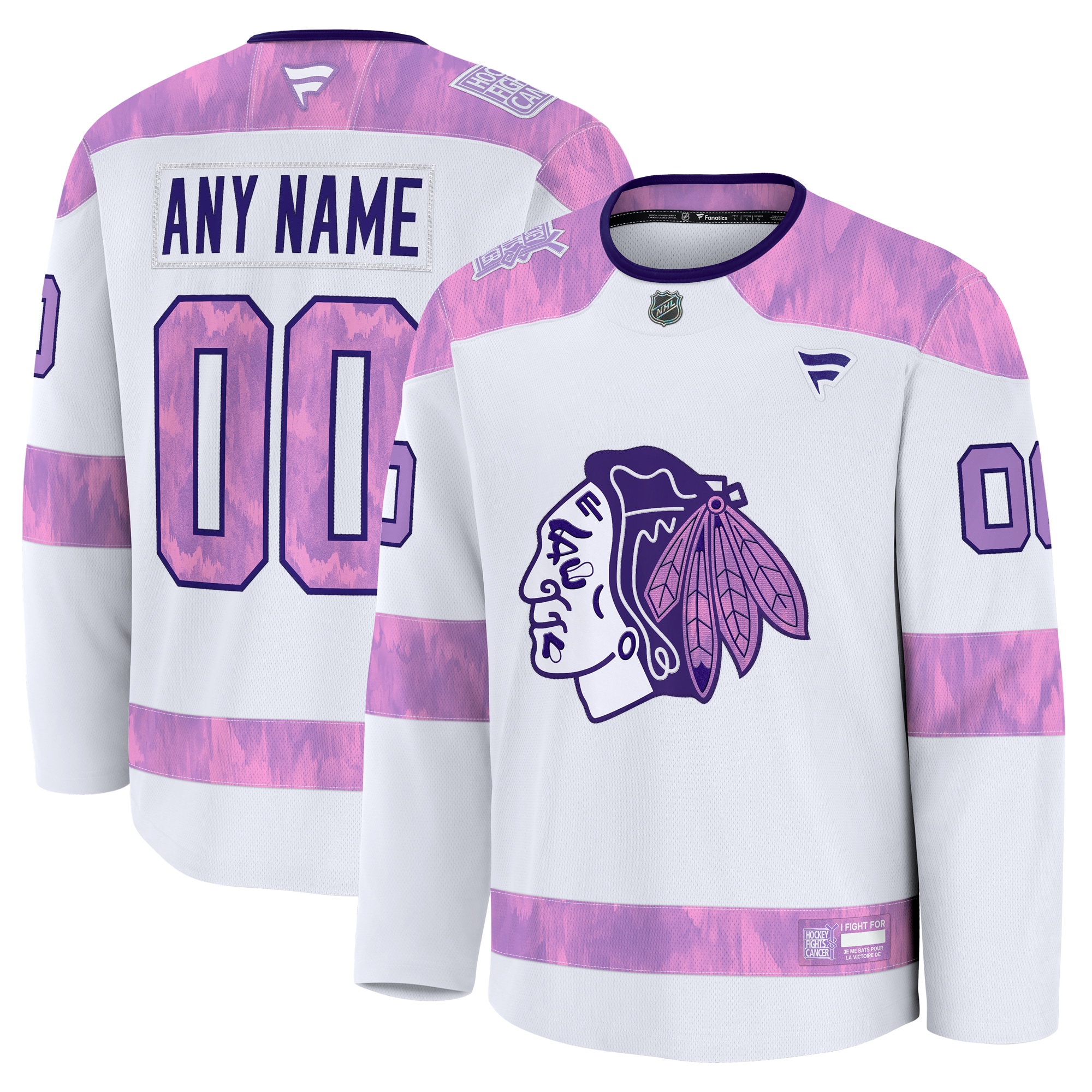  Chicago Blackhawks Fanatics 2024 Hockey Fights Cancer Custom Practice Jersey - White