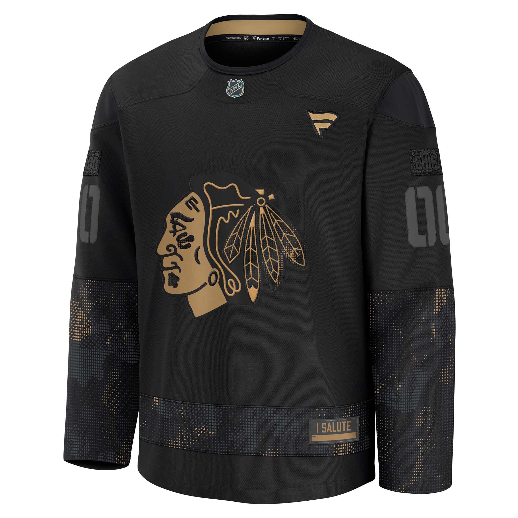  Chicago Blackhawks Fanatics 2024 Military Appreciation Custom Practice Jersey - Black