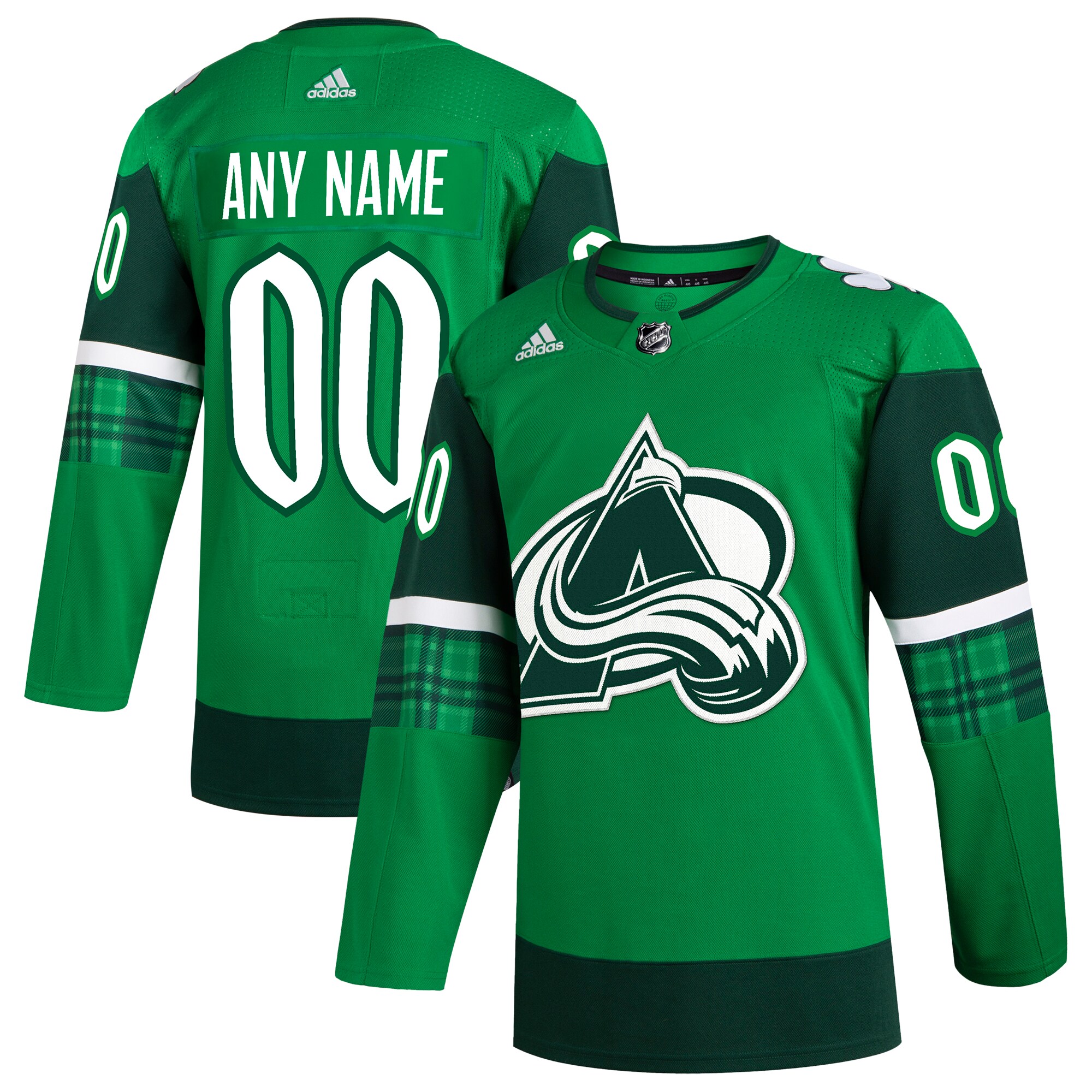  Colorado Avalanche adidas St. Patrick's Day Authentic Custom Jersey - Kelly Green