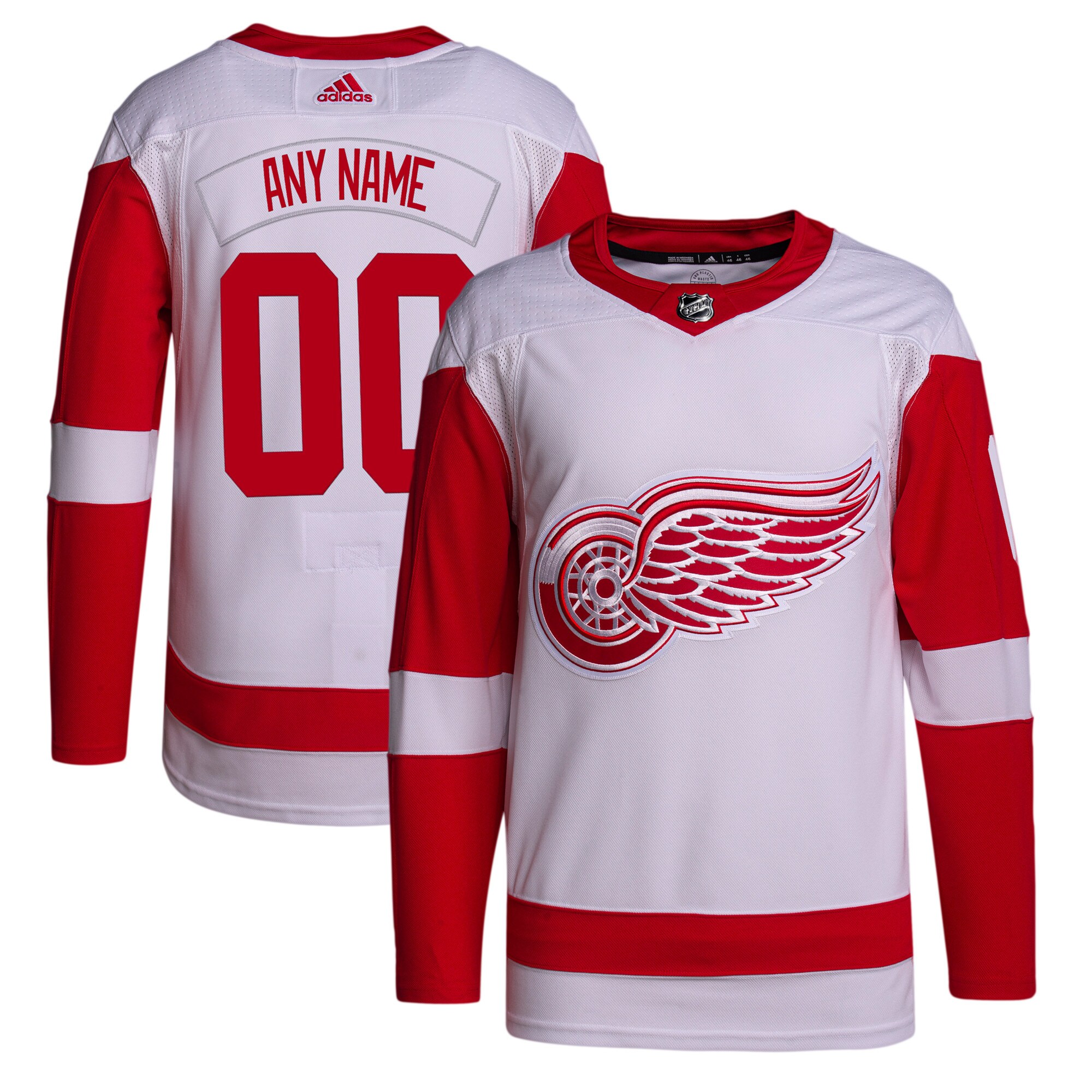  Detroit Red Wings adidas  Away  Primegreen Authentic Custom Jersey - White
