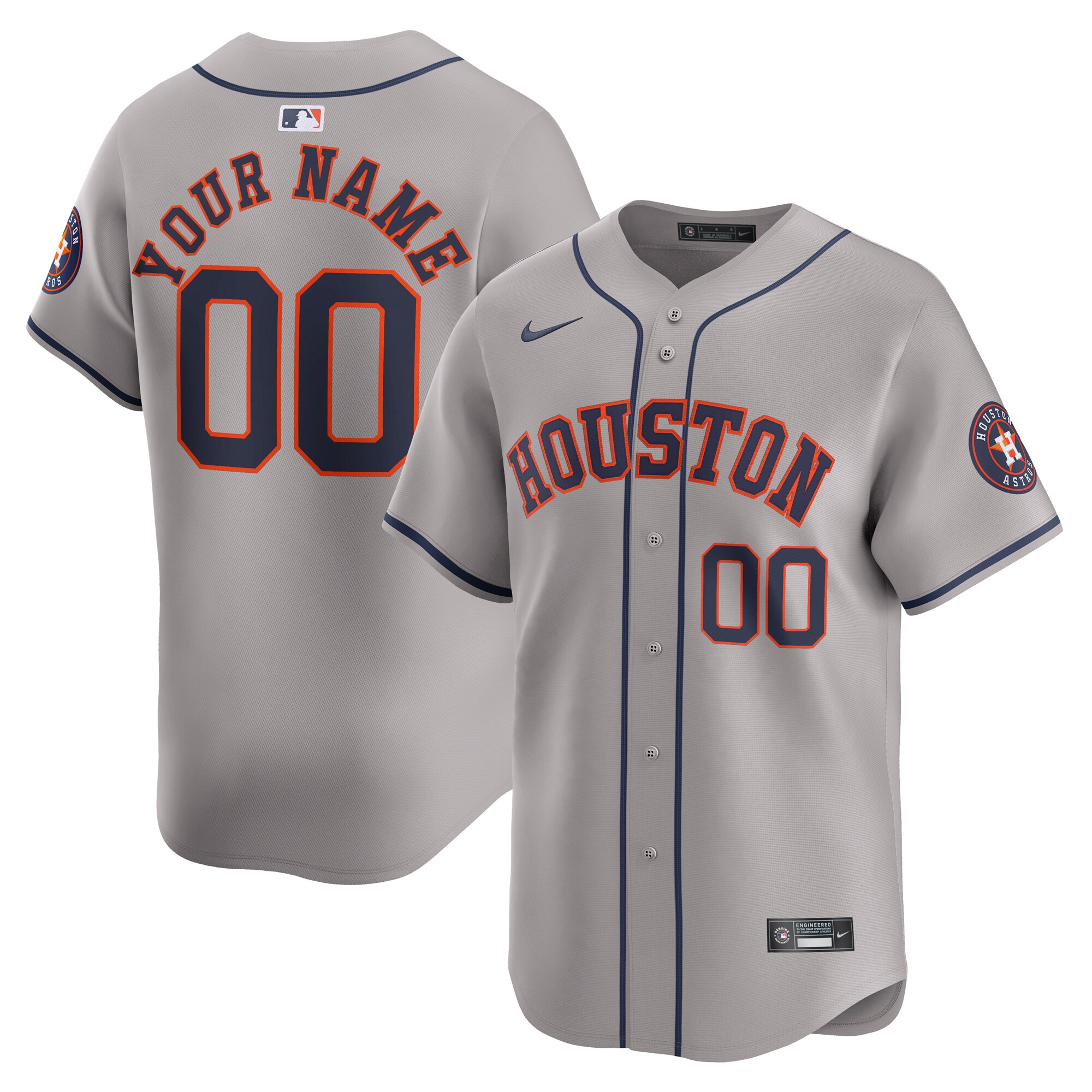  Houston Astros Nike Away Limited Custom Jersey - Gray