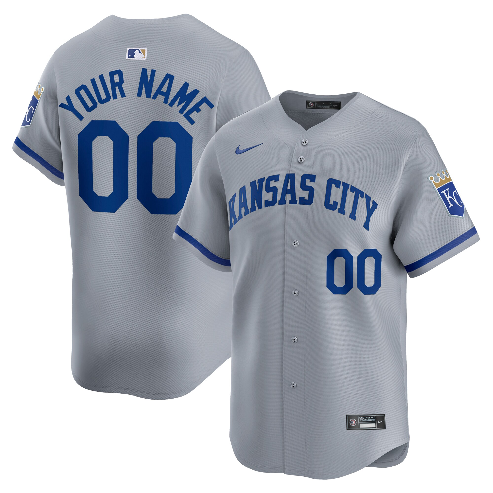  Kansas City Royals Nike Away Limited Custom Jersey - Gray