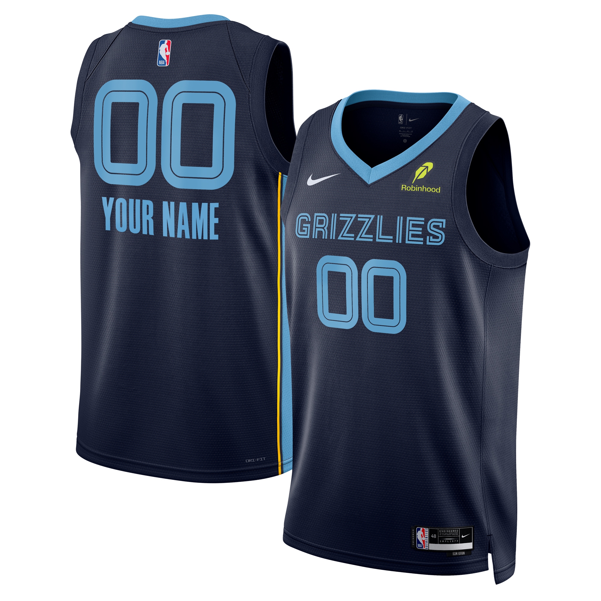  Memphis Grizzlies Nike Unisex Custom Swingman Badge Jersey - Icon Edition - Navy