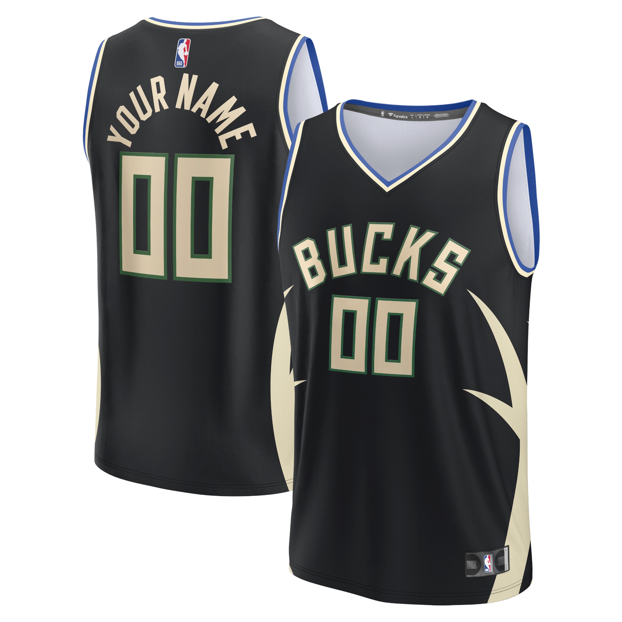  Milwaukee Bucks Fanatics Youth Fast Break Custom Jersey - Black - Statement Edition