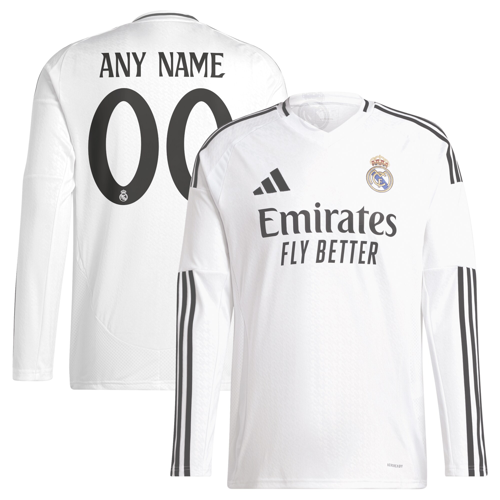  Real Madrid adidas 2024/25 Home Replica Custom Long Sleeve Jersey - White
