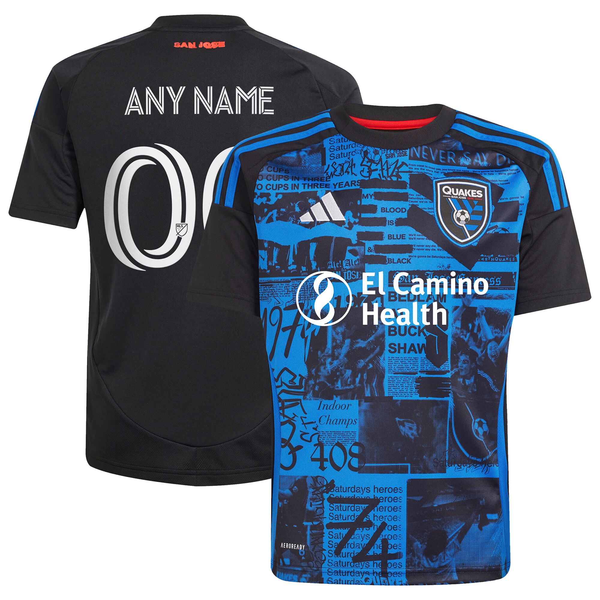  San Jose Earthquakes adidas Youth 2025 Headliner Replica Custom Jersey - Black