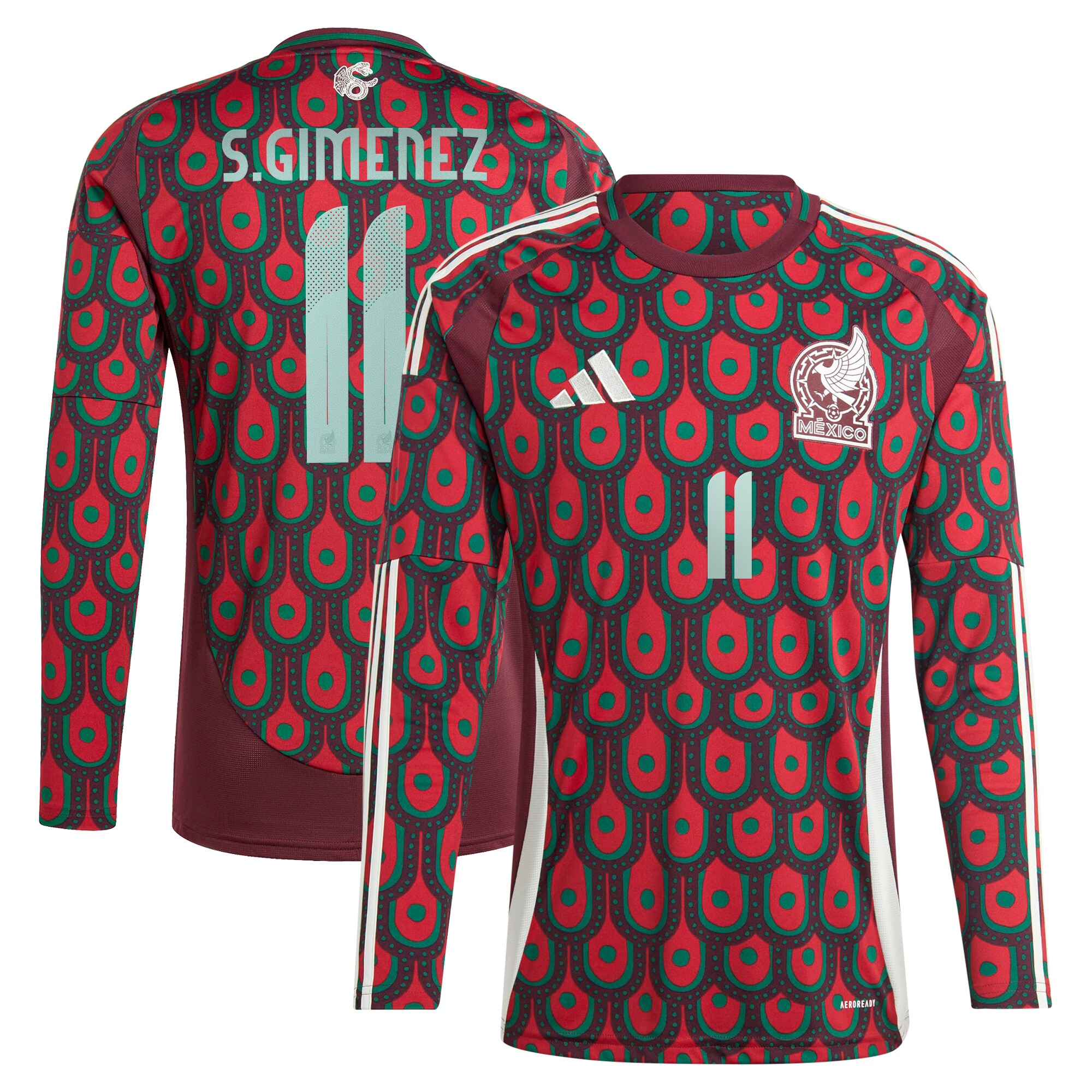 Santiago GimÃ©nez Mexico National Team adidas 2024 Home Replica Player Long Sleeve Jersey - Burgundy