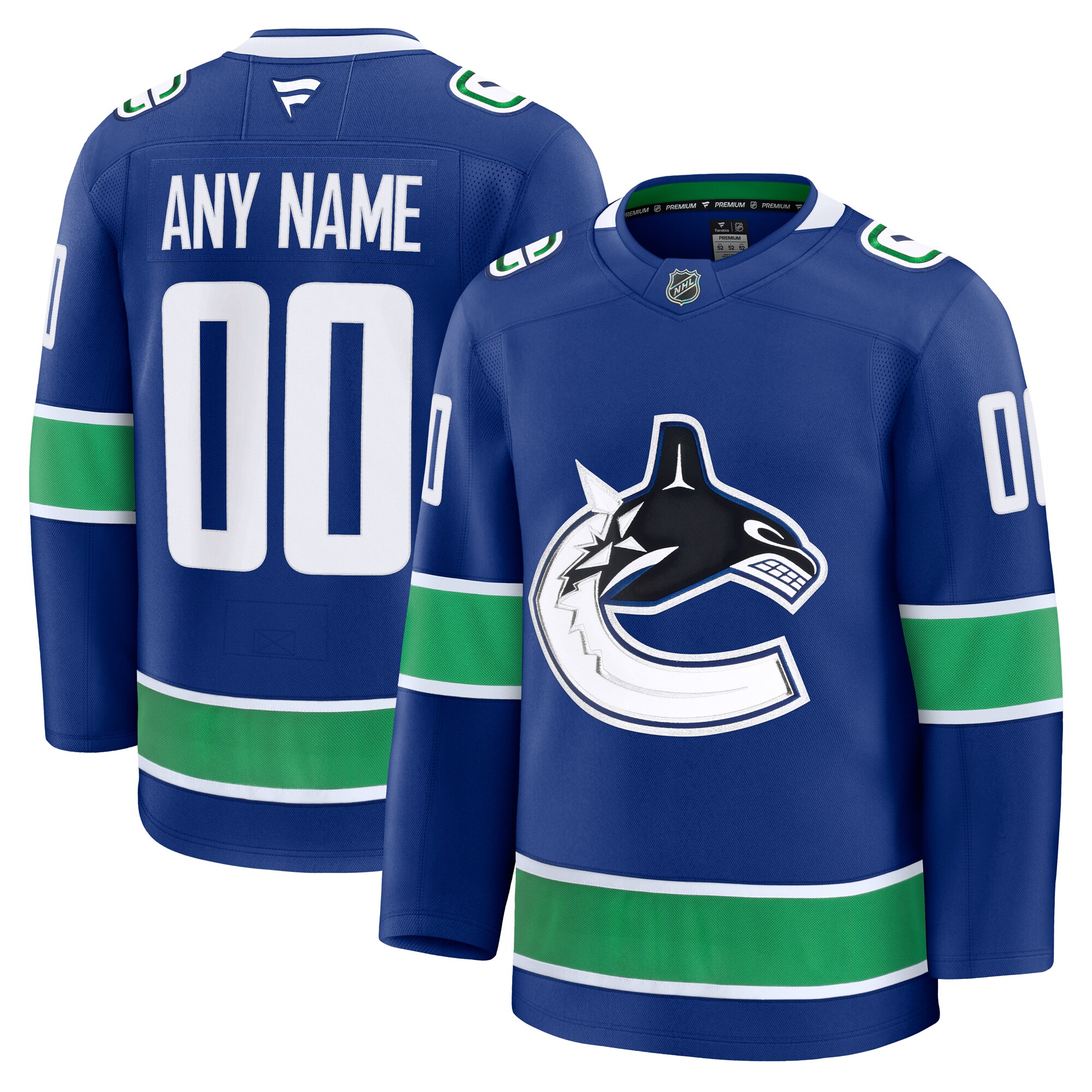 Vancouver Canucks Fanatics Home Premium Custom Jersey - Blue