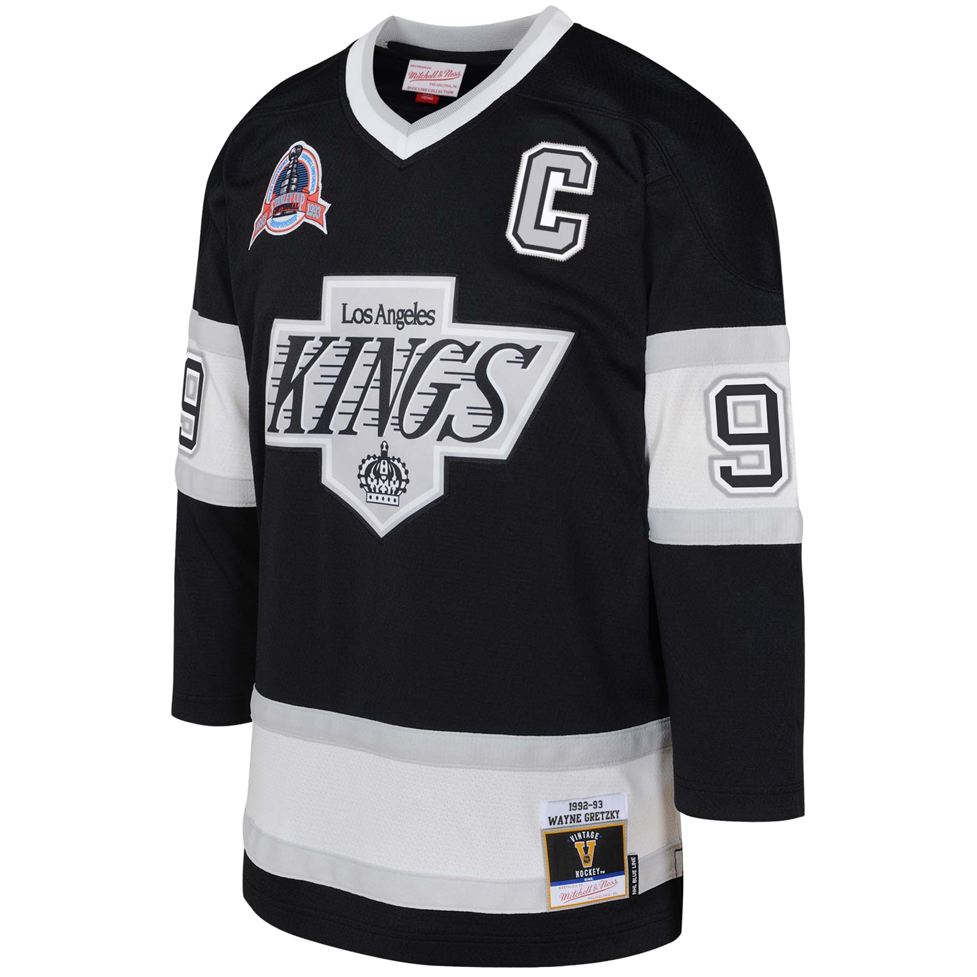 Wayne Gretzky Los Angeles Kings Mitchell & Ness Youth 1992/93 Captain Patch Blue Line Player Jersey - Black