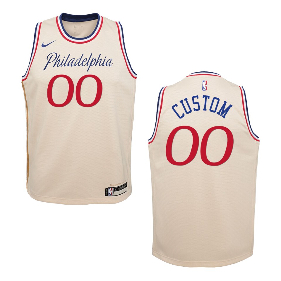 Youth 2019-20 Philadelphia 76ers #00 Custom City Swingman Jersey - Cream