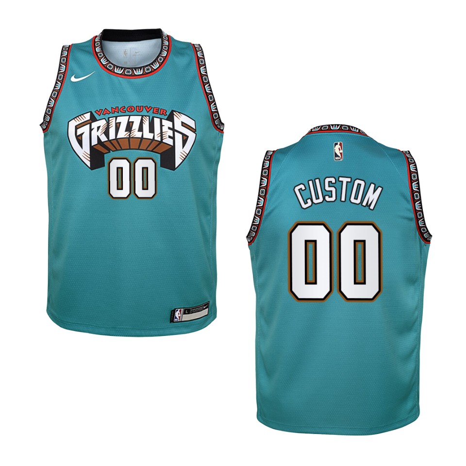 youth Memphis Grizzlies #00 Custom Hardwood Classics Swingman Jersey - Teal