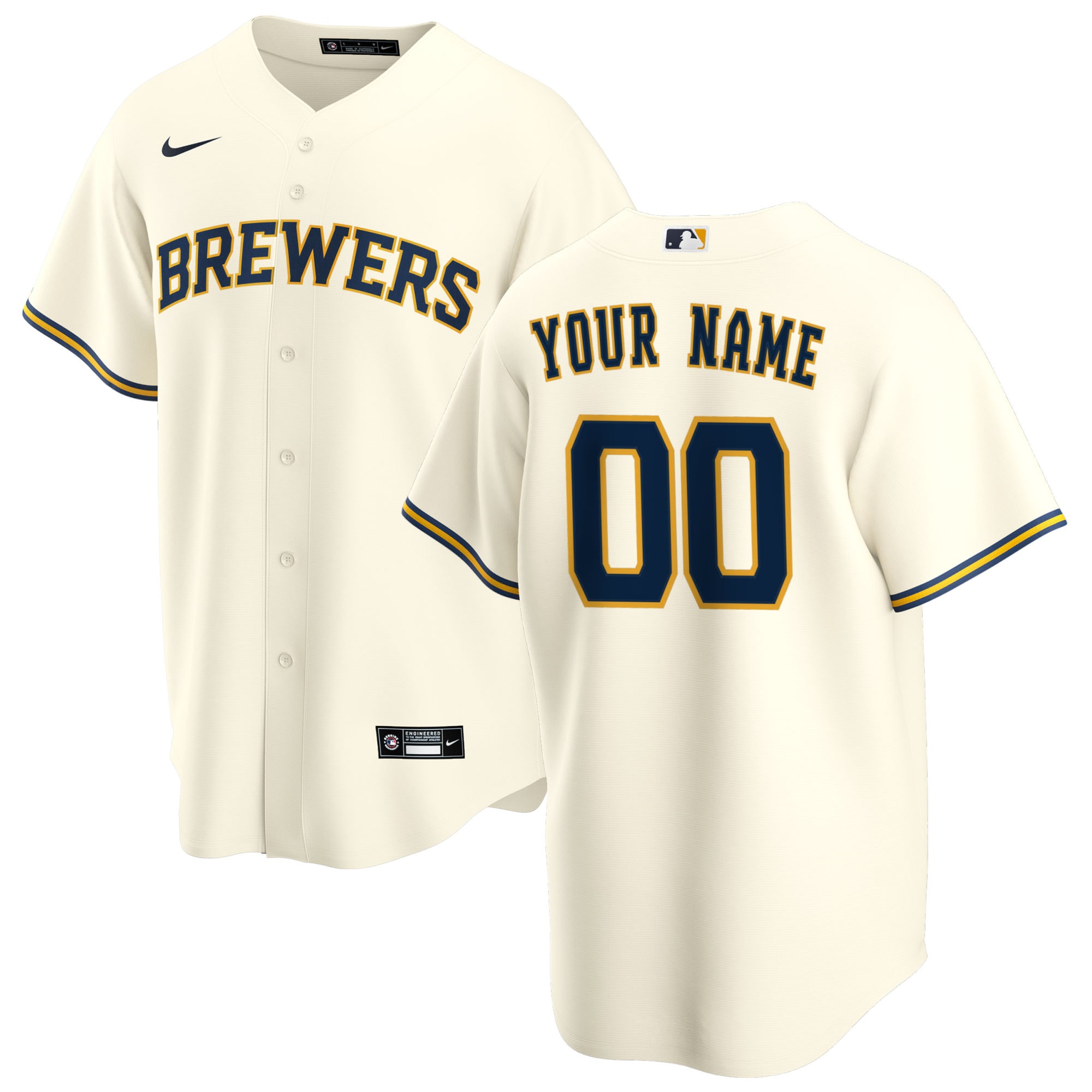 Youth Milwaukee Brewers Nike Cream Home Replica Custom Jersey