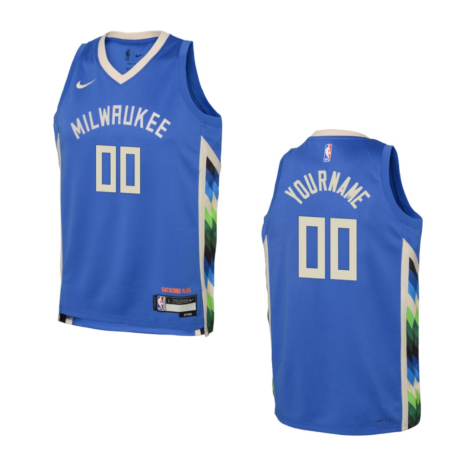 Youth Milwaukee Bucks 2022-23 City Edition Custom Royal Jersey